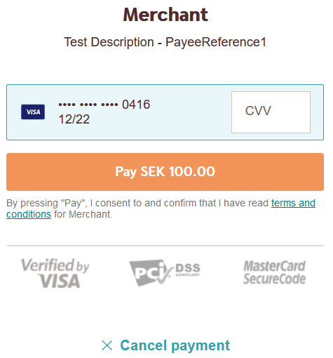 One click payment page