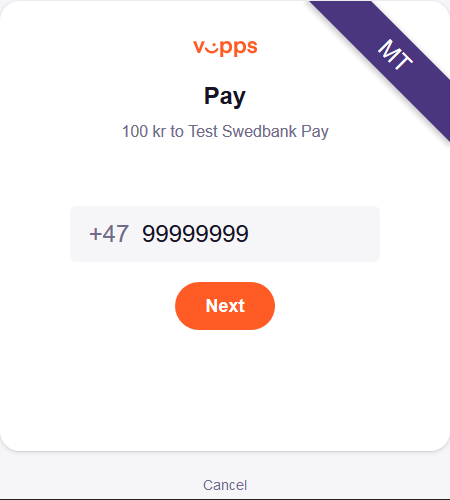 screenshot of the Vipps number input page