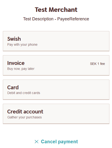 The description field as presented in the Payment Menu